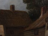 a painting of a house with a thatched roof