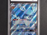 a close up of a card in a plastic case on a table