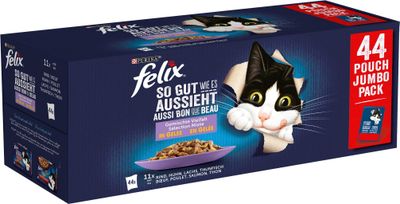 une photo d'une boîte de nourriture pour chat de la marque Fela posée sur une surface blanche