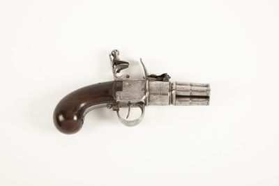 Curieux pistolet de poche à silex et à coffre doté d'un fais…