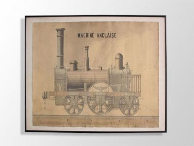 Dessin industriel à l'encre de chine et repris à l'aquarelle…
