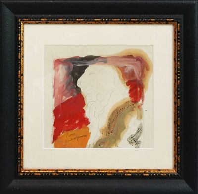 œuvre d'art encadrée représentant une peinture abstraite aux couleurs rouge, blanc et noir