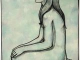 un dessin représentant une femme assise par terre, les jambes croisées