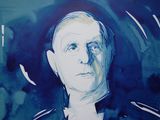 painting of a man in a suit and tie with a blue background