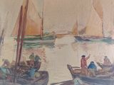 painting of a group of people in small boats on a body of water