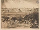 dessin représentant une vue de la ville de Jérusalem depuis le mont des Oliviers