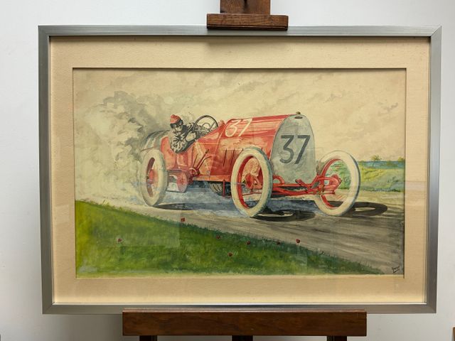 GEORGES : « Coureur automobile ». Estampe pochoir sur papier, sig...