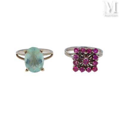 Deux bagues Lot de deux bagues en or gris 18K (750°/°°) dont… - Photo 1