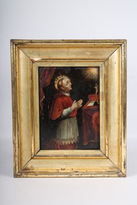 Saint Homme en prière : petite huile sur panneau de chêne, 1… - Photo 1