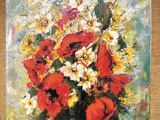 une peinture de fleurs dans un vase sur une table
