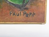 a painting on the wall of a room with a clock on it
