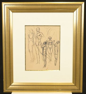 un dessin représentant un groupe de personnes debout les unes à côté des autres