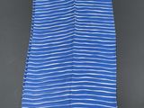 a blue and white striped towel with writing on it