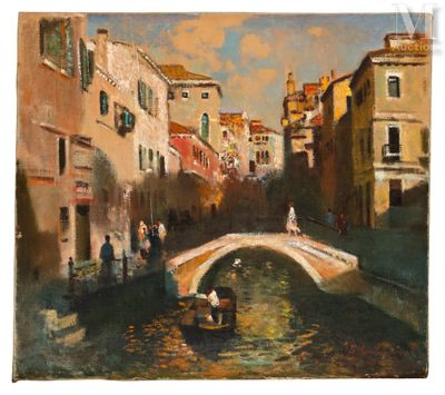 une image représentant un tableau où l'on voit un bateau passer sous un pont
