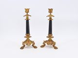 pair of antique brass and black marble candlesticks