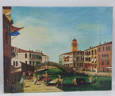 CANALETTO ( Dans le gout de), Huile sur toile "Vue de Venise…