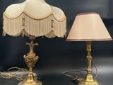 pair of antique brass table lamps with fringe lampshads and lampshads