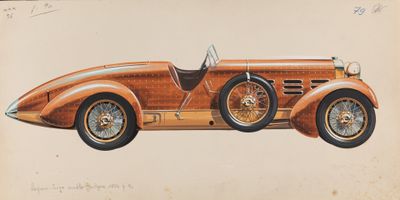 une image représentant un dessin d'une voiture ancienne sur une feuille de papier