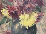 a painting of flowers in a vase on a table