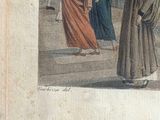 a drawing of a man and a woman walking down a street