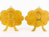 pair of gold plated earrings with a woman and a tree