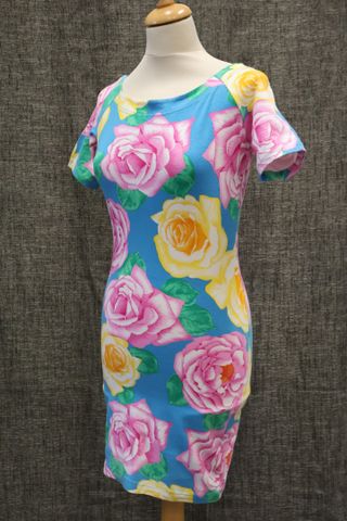 UNGARO Ter Paris – Robe vintage moulante en coton à motif de rose...