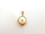 an image of a gold pendant with a pearl in the center