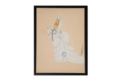 tableau représentant une femme en robe blanche tenant un éventail