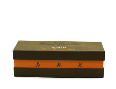 an orange and black gift box with a logo on it