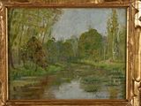 an image of a painting of a river in a golden frame
