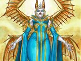 un dessin représentant une femme en robe bleue avec des ailes