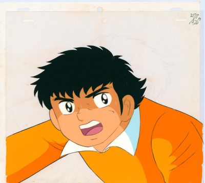 cellule d'animation représentant un jeune homme vêtu d'une veste orange et d'une chemise blanche