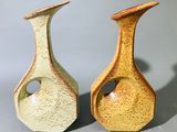 deux vases posés l'un à côté de l'autre sur une table