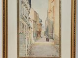 une image représentant un tableau représentant une scène de rue avec un cheval et une calèche
