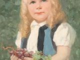 tableau représentant une petite fille tenant une grappe de raisin dans ses mains