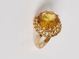 bague en or jaune sertie d'une citrine entourée de filigrane, filigrane, filigrane