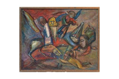 an image of a painting of a group of people on horseback