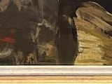 a painting of a man sitting on a chair in a room