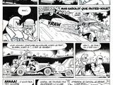 a black and white comic strip with a cartoon of a man driving a car