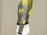 a mannequin wearing a yellow and black jacket with skulls on it