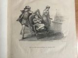 an open book on a table with a drawing of a man sitting in a chair