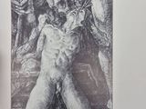 a drawing of a naked man with a knife in his hand
