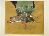 an image of a picture of a painting of a bird on a table