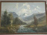 un tableau représentant un paysage de montagne accroché au mur