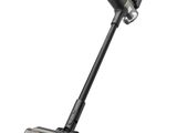 a black and silver vacuum cleaner on a white background
