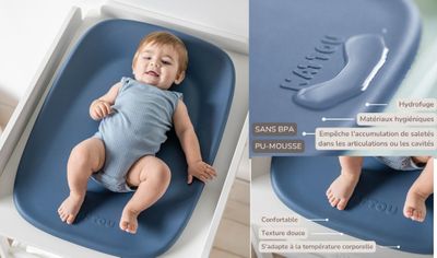 deux photos d'un bébé allongé dans une chaise haute