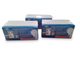 three boxes of light bulbs sitting next to each other on a white surface