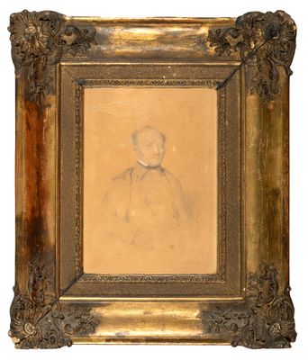 an old picture of a man in a bow tie in a gold frame
