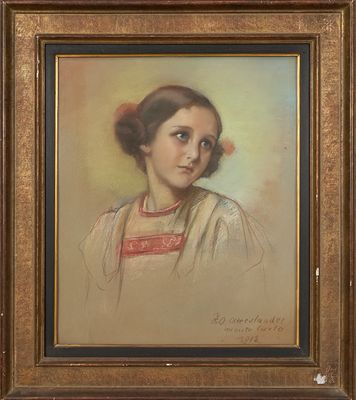 un tableau représentant une femme en robe blanche avec un ruban rouge