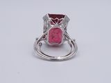 a pink tourmaline and diamond ring set in white gold
